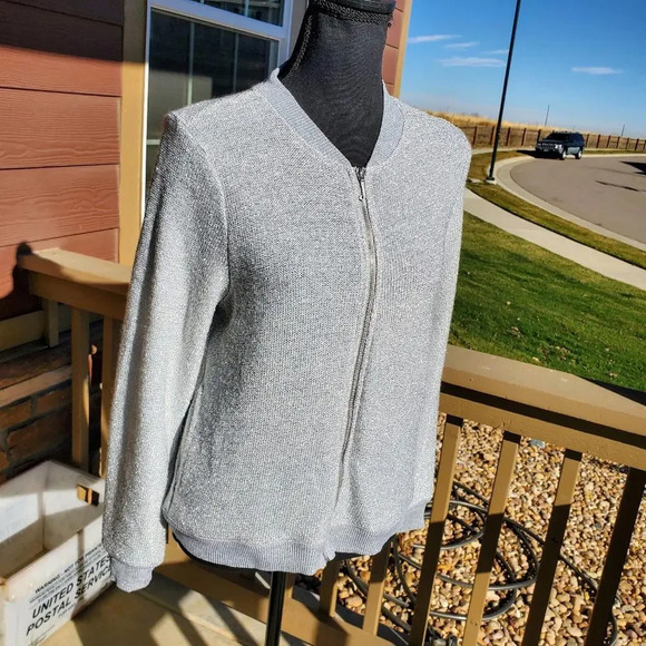 Juicy Couture Cardigan Bomber Women's Small Silver Mesh Full Zip Sweater Jacket - Picture 6 of 15